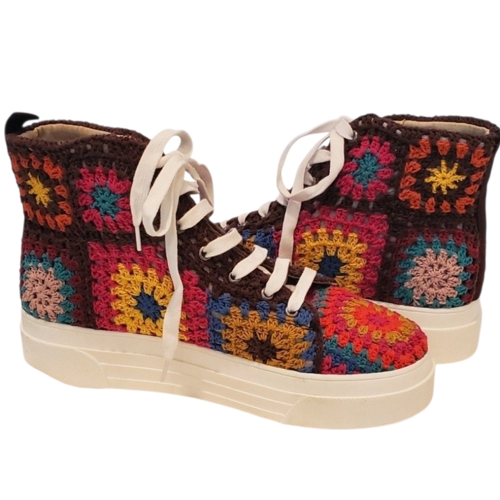Lucky Brand Curla Spring Multi Ashbury Crochet High-Top Platform Sneaker Size 10